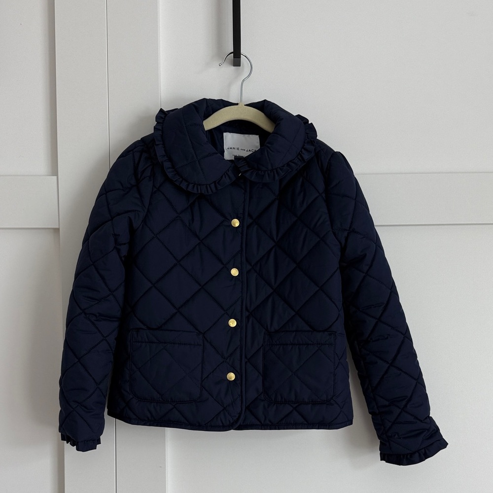 Janie and Jack Navy Blue Quilted Ruffle Puffer Jacket Size 7/8